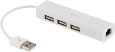 Deltaco USB 2.0 nätverksadapter med USB-hubb