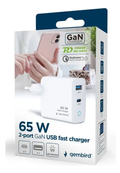 GEMBIRD GEMBIRD GaN 2-portars USB-snabbladdare 65W