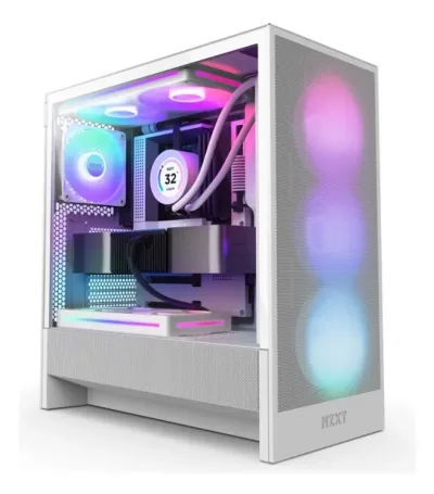 NZXT H series H5 Flow RGB - Mid tower - utökad ATX - genomskinlig sidopanel (härdat glas) - ingen strömförsörjning - vit - USB/ljud