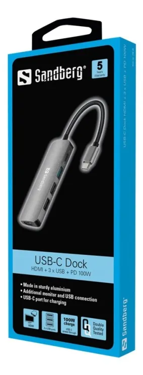 Sandberg USB-C Dock HDMI+3xUSB+PD 100W