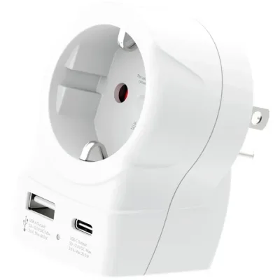 SKROSS Reseadapter Europa till USA m.fl. USB-A/USB-C 20W PD Jordad