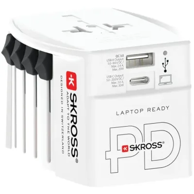 SKROSS Världsreseadapter MUV USB AC30PD USB-A+USB-C PD 30W Ojordad