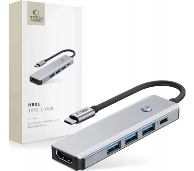 TECH-PROTECT HB01 HUB ADAPTER 5IN1 TYPE-C + USB3.0 + HDMI 4K